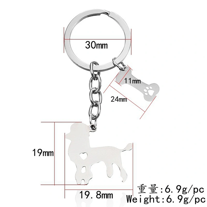Stainless Steel Pendant Man Keychain Custom Logo Dog Pet Keychains with Bone