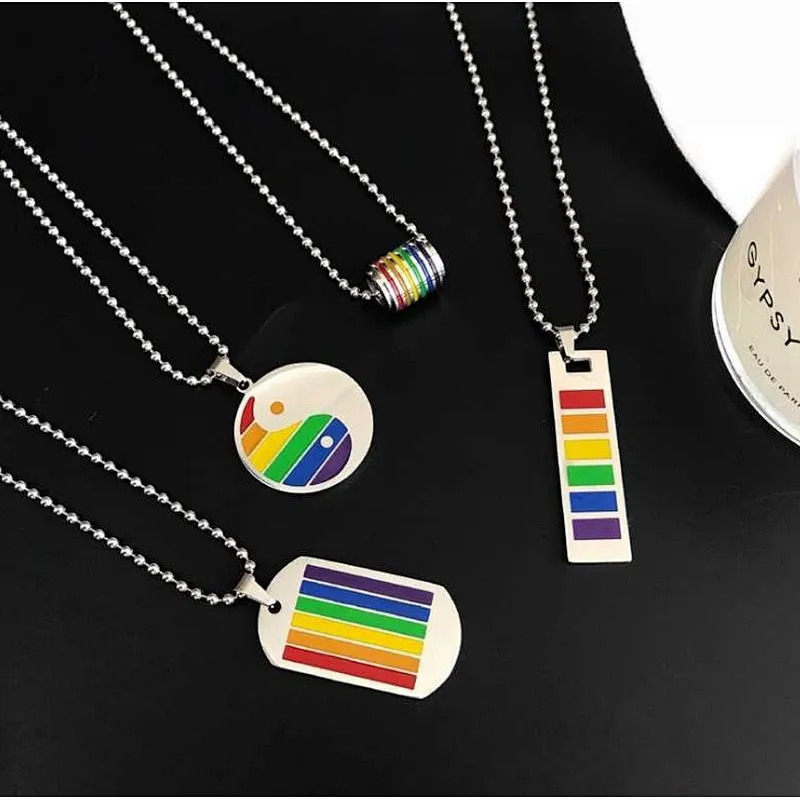 Hip hop style Rainbow lovers metal necklace