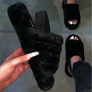 Slope Heel Platform Slippers Female Women's Fluffy Warm slippers