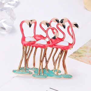 Ins Style Korean Hot-selling Fashion 3D Brooch Flamingo Animal Brooches Women