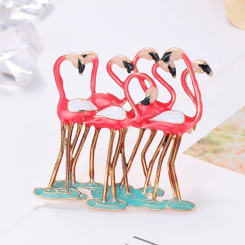 Ins Style Korean Hot-selling Fashion 3D Brooch Flamingo Animal Brooches Women
