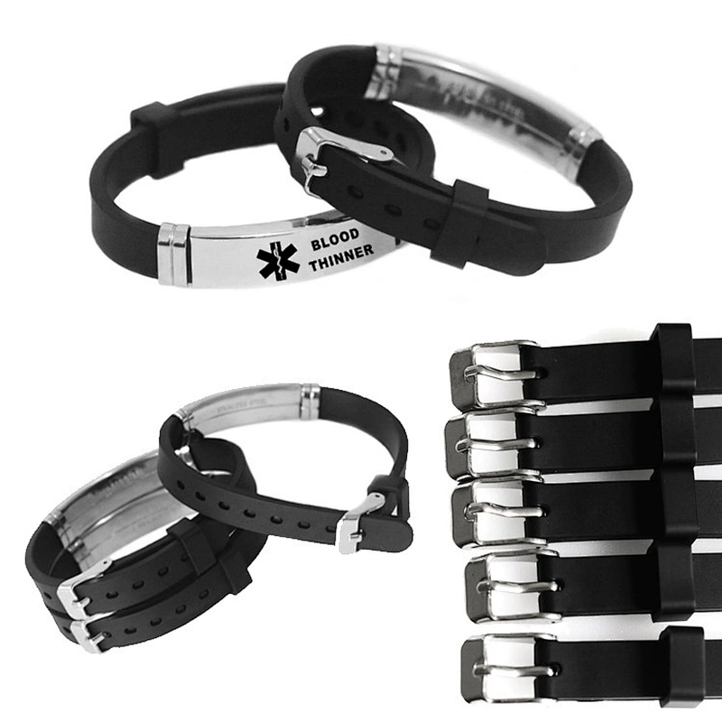 Life Star Silicone Stainless Steel Bracelets Diabetes Warning Man Medical Bracelet