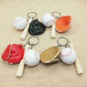 sports goods gifts wooden bat leather baseball keychains