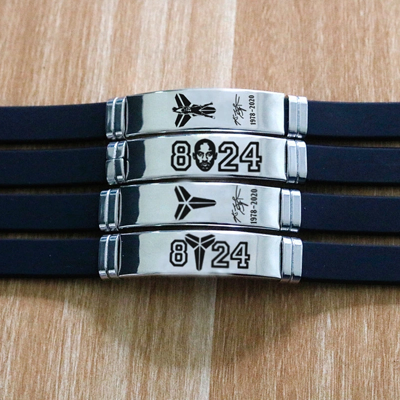 Basketball Star Commemorative Bracelets Black Mamba Stainless Steel Silicone Bracelet Men Adjustable Wrist Strap