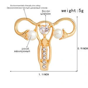 Gold Silver Uterus Medical Lapel Pins Rhinestone Brooch Pin Women