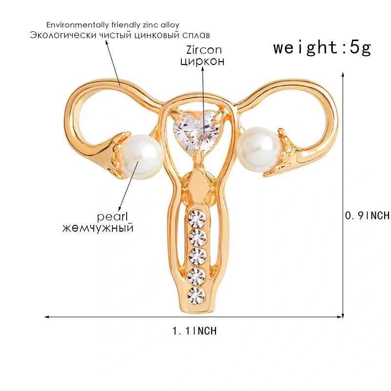 Gold Silver Uterus Medical Lapel Pins Rhinestone Brooch Pin Women