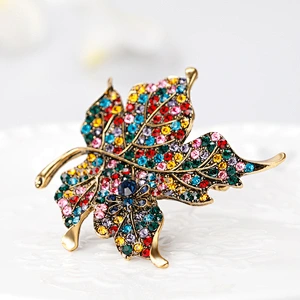 Maple Leaf Pins and Brooches Colorful Rhinestone Badge Pins Brooch Pin Women