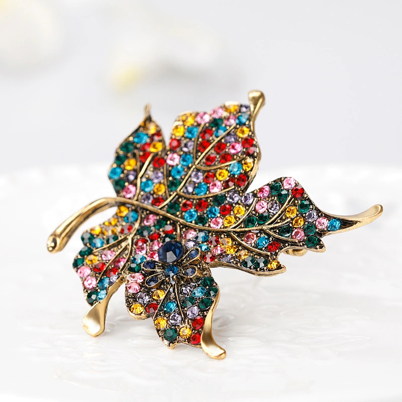Maple Leaf Pins and Brooches Colorful Rhinestone Badge Pins Brooch Pin Women
