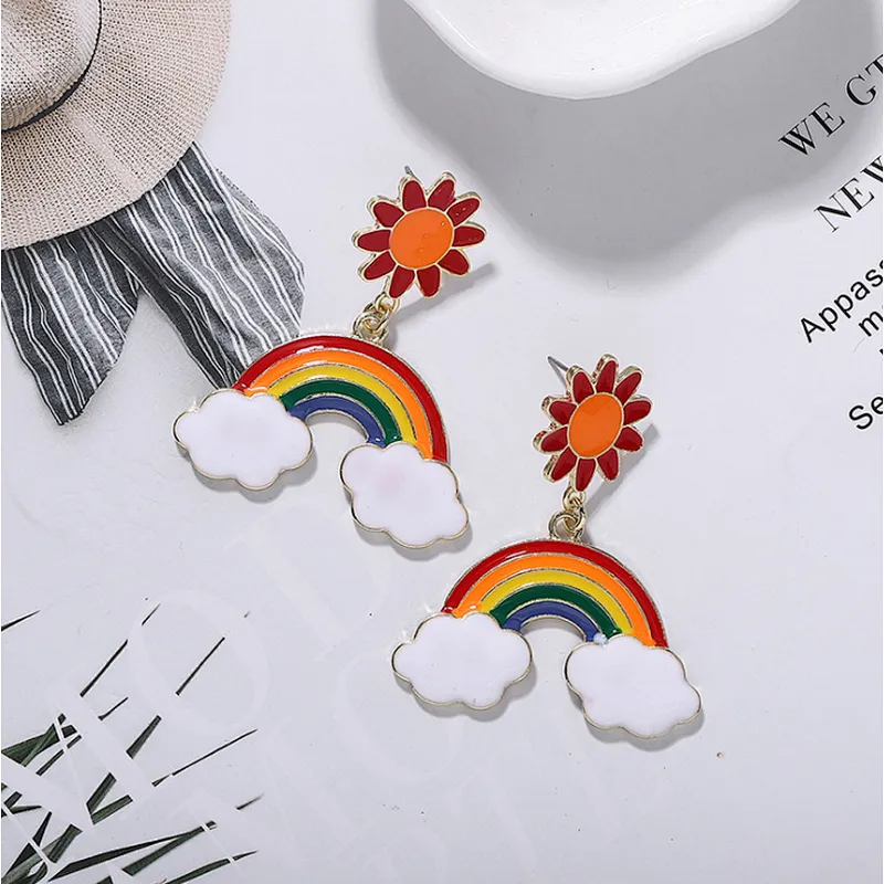 Hot sale ready stock enamel Rainbow earring stud