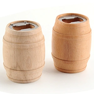 wooden stainless steel barrel shape bottle opener