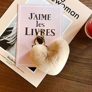 Different Color Versions Heart Keychain Pink Heart Pom Pom Keychains