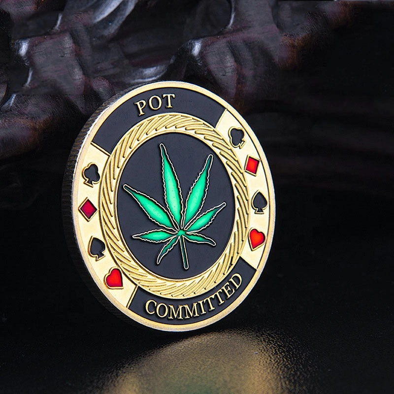 Canabis leaf poker pai gow POT committed enamel filling souvenir coins custom