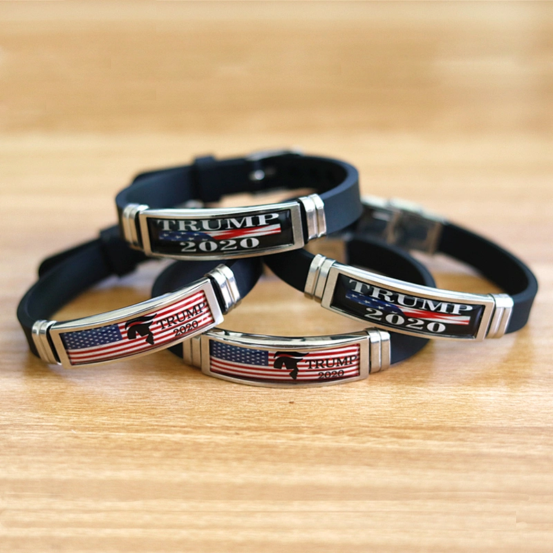Trump Keep America Great 2020 Silver Bracelets Stainless Steel Silicone Bracelet for Men