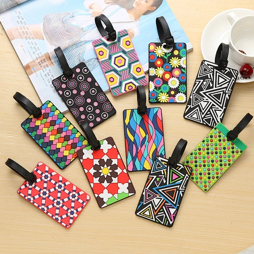 Fashion Colorful Geometric Pattern Luggage Tags Soft PVC Wholesale Customized Luggage Tag