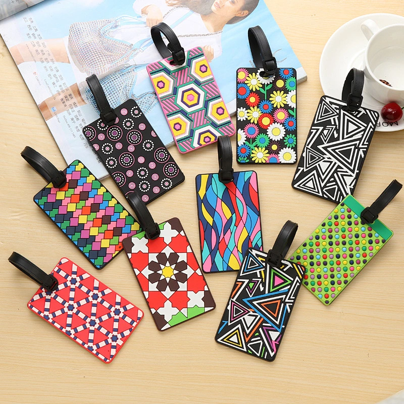 Fashion Colorful Geometric Pattern Luggage Tags Soft PVC Wholesale Customized Luggage Tag