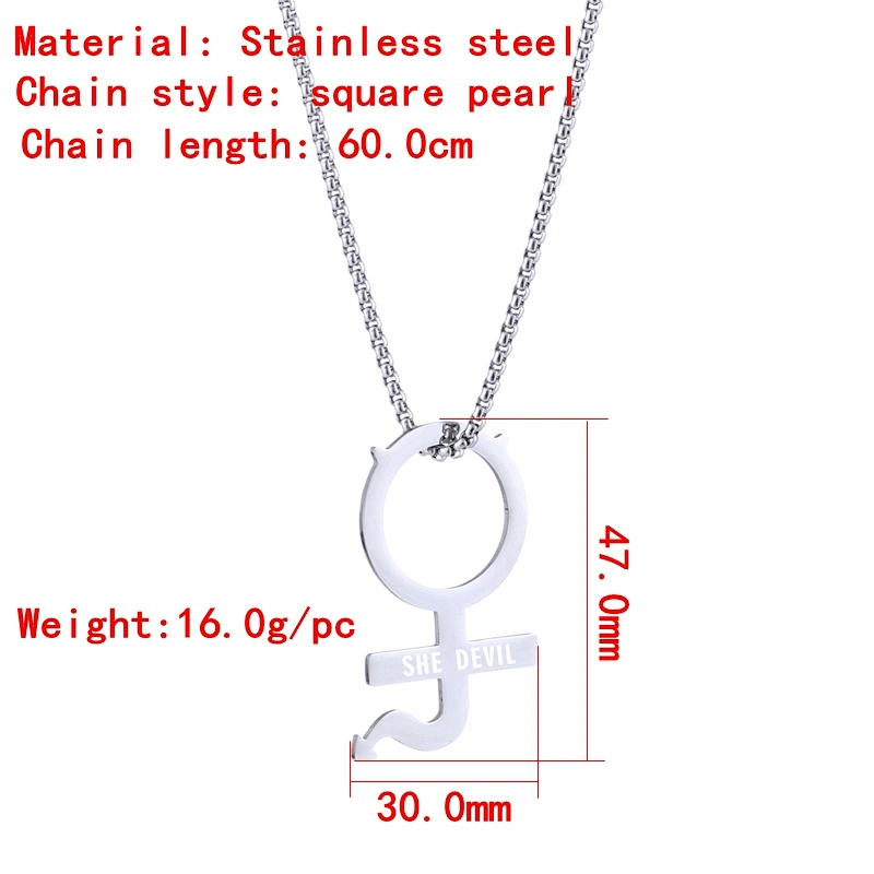 Hot Sale European and American Punk Style SHE DEVIL Pendant Stainless Steel INTERNET GIRL Necklace