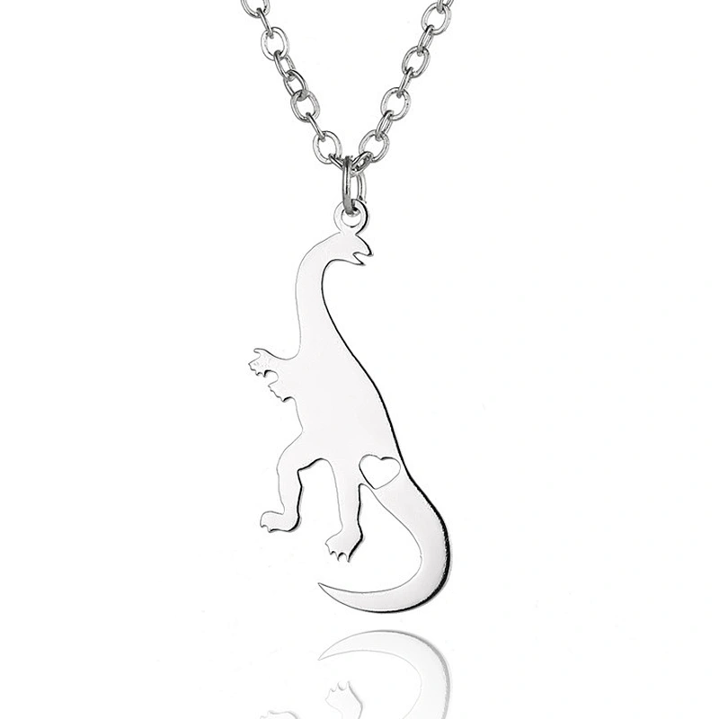 Cute Dinosaur with Heart Love Animal Stainless Steel Gold Plated Necklace Men Pendant
