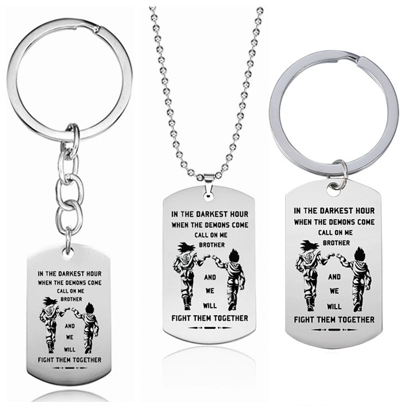 Anime Vegeta Dragon Ball When The Demons Come Stainless Steel Men Women's Necklace Keychain
