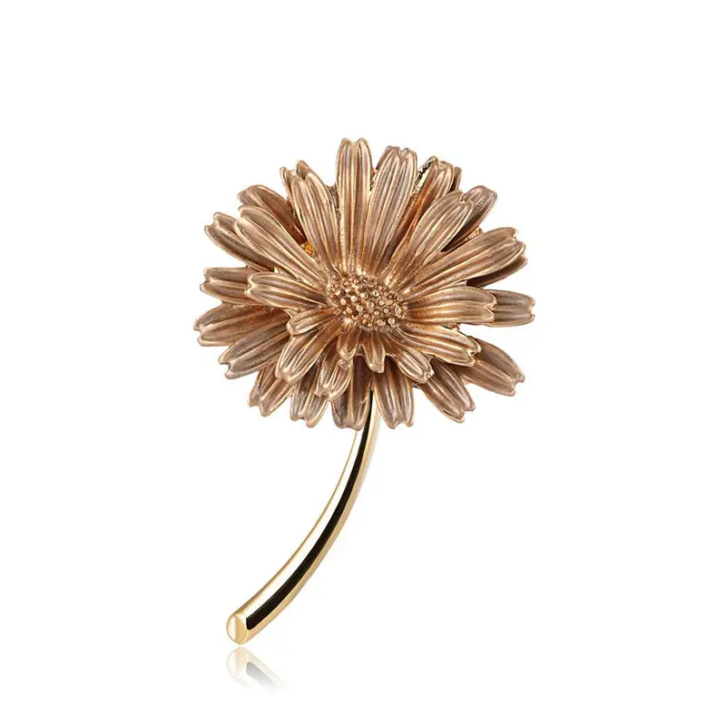Cute Alloy 3D Flower Brooch with Safety Pin for Women