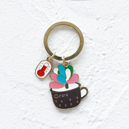 Metal soft enamel plant cute cat cactus keychains custom