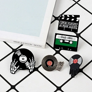 CD phonograph vinyl ghost finger badge lapel pins