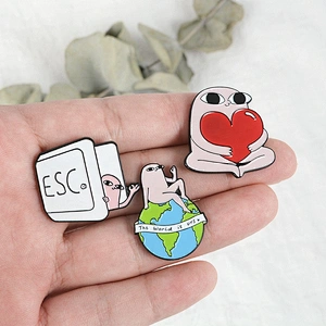 wholesale cartoon little pink monster coffee pins cup bottle avocado lapel pins