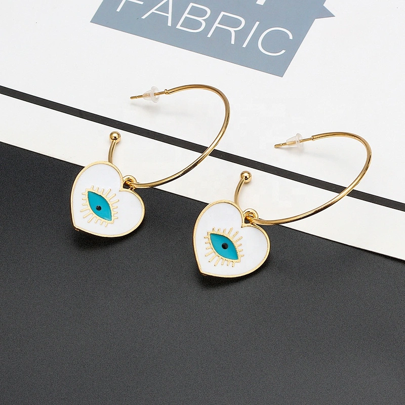 Love heart shape eye of the demon enamel earrings