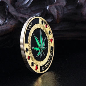 Canabis leaf poker pai gow POT committed enamel filling souvenir coins custom