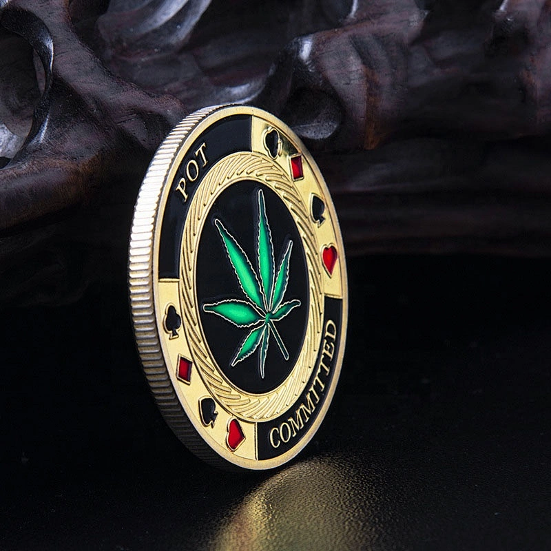 Canabis leaf poker pai gow POT committed enamel filling souvenir coins custom