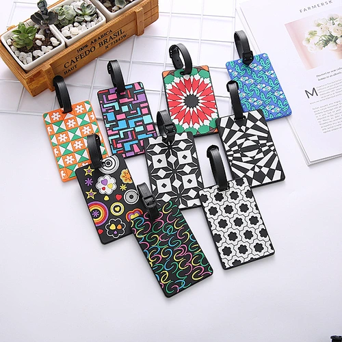 New Stripe Lattice Geometric Pattern Soft PVC Wholesale Luggage Tag