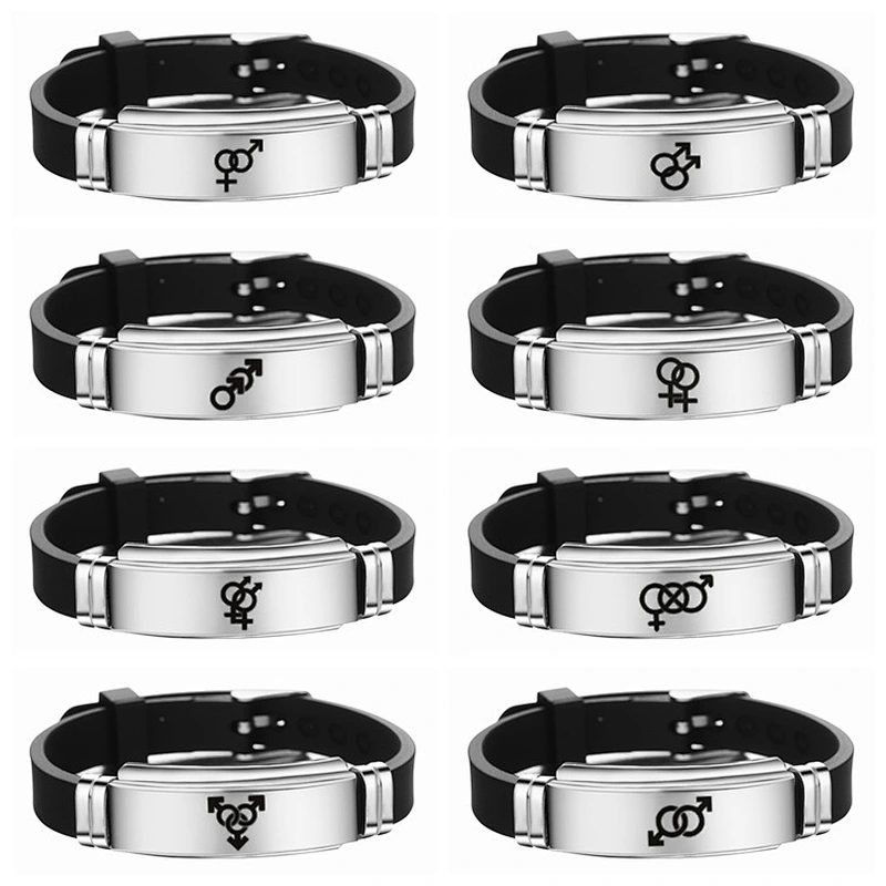 Rainbow Bracelet Stainless Steel Silicone Gay Pride Adjustable Bracelet Men Custom
