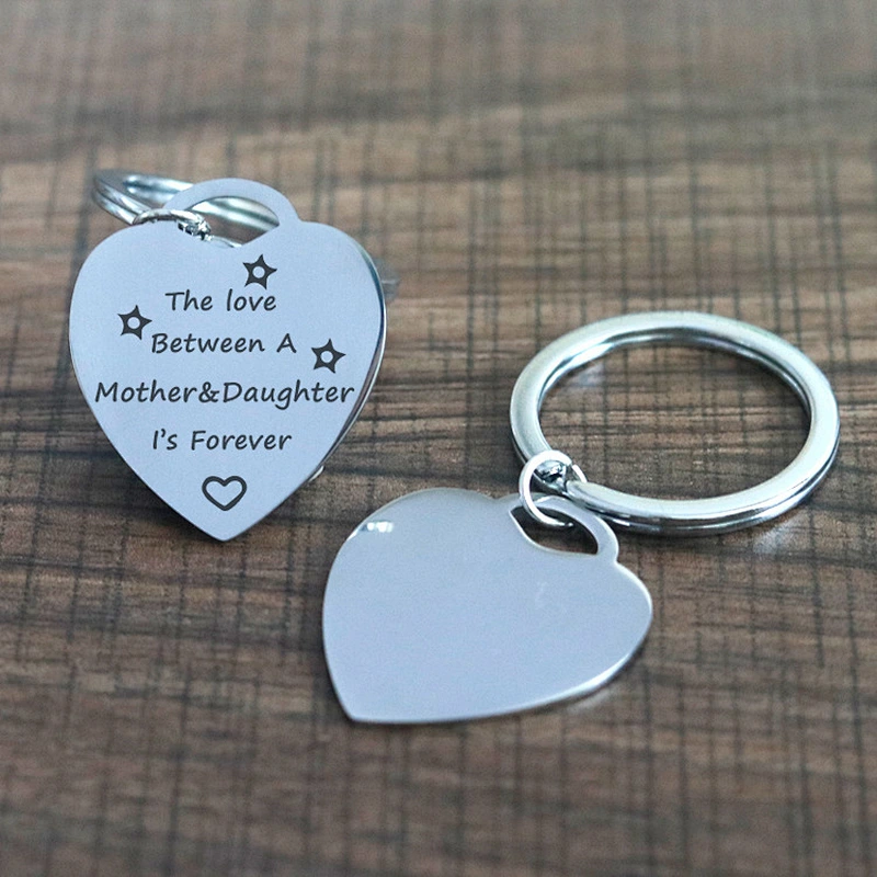 Stainless Steel Metal Heart Keychain Mother's Day Love Pendant for Keys