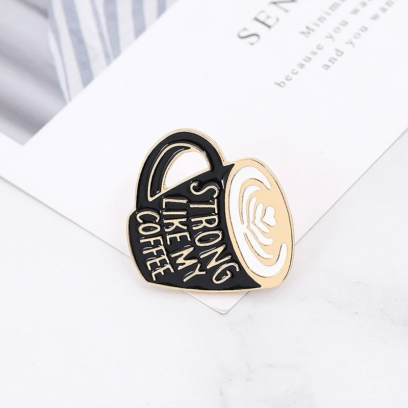 Gold Metal Black Pins Coffee Cup Soft Enamel Pin Coffee