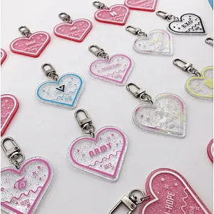 Transparent acrylic keychain glitter heart shape acrylic keyring