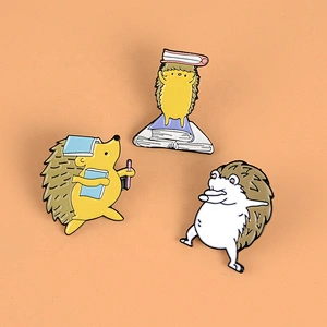 Cute hedgehog read book pins weighing weight go school hedgehog animal lapel pin