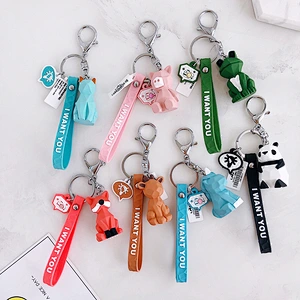 Korean Creative Geometric Cut Face Small Animals Keychain Dinosaur Cat Keychains