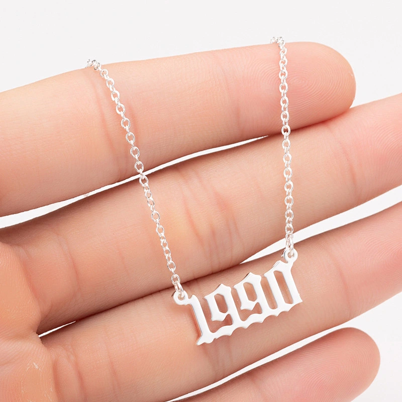 Year 1980-2019 Stainless Steel Men Women Gold Silver Birth Year Necklace Pendant