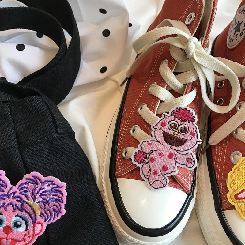 Canvas  shoe lace embroidery patch big eyes cute butterfly embroidered patch