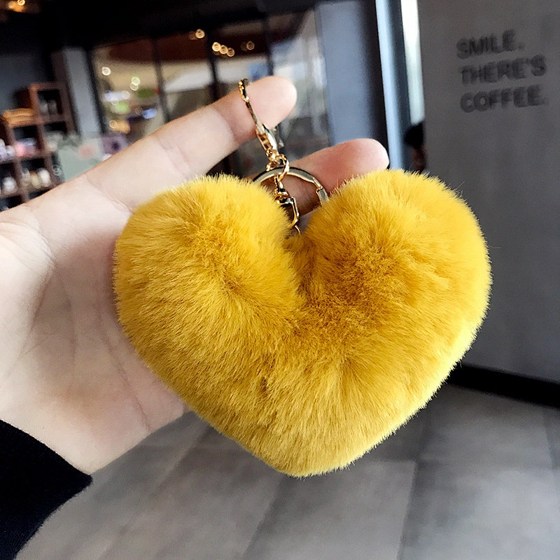 Different Color Versions Heart Keychain Pink Heart Pom Pom Keychains
