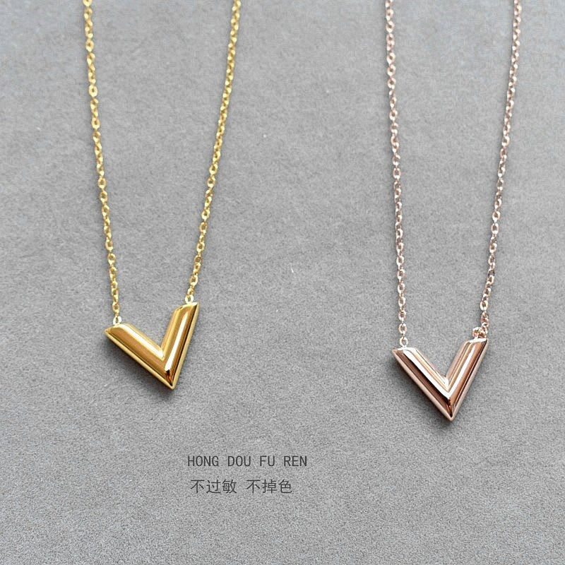 Jewelry high polished shinny alloy V pendant necklace custom