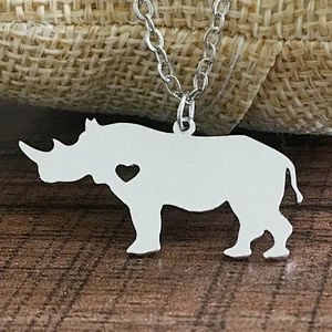 Hot Selling Animal Stainless Steel  Rhino with Heart Gold Necklace Pendant
