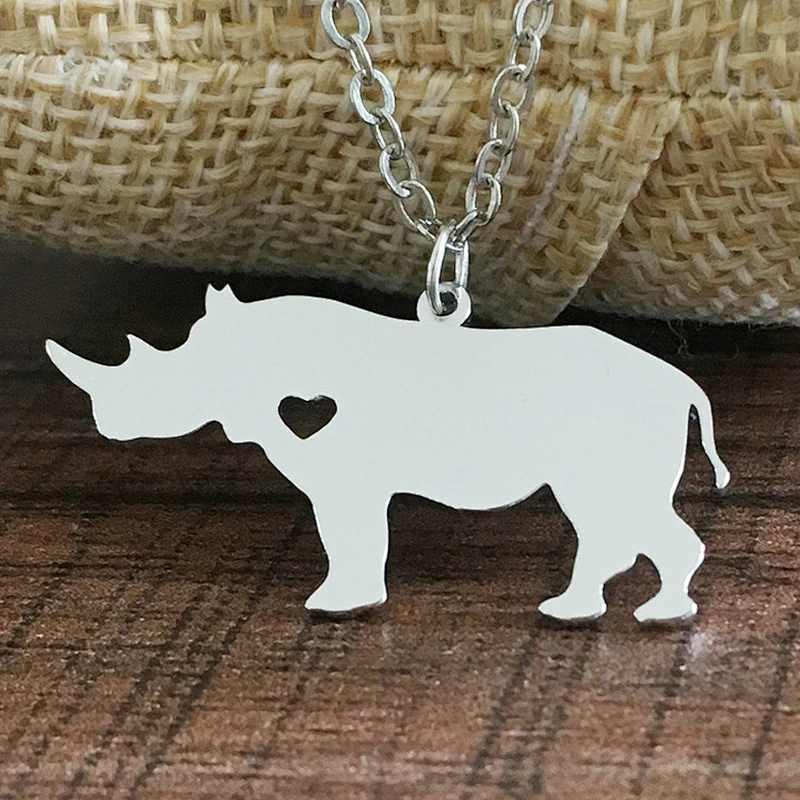 Hot Selling Animal Stainless Steel  Rhino with Heart Gold Necklace Pendant
