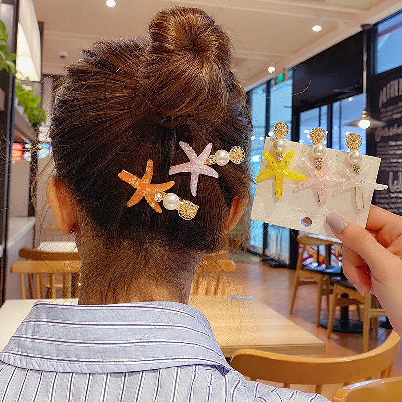 Korean Sweet Summer Fashion Pearl Duckbill Clip Hair Pins Accessories Starfish Hair Clips for Women
