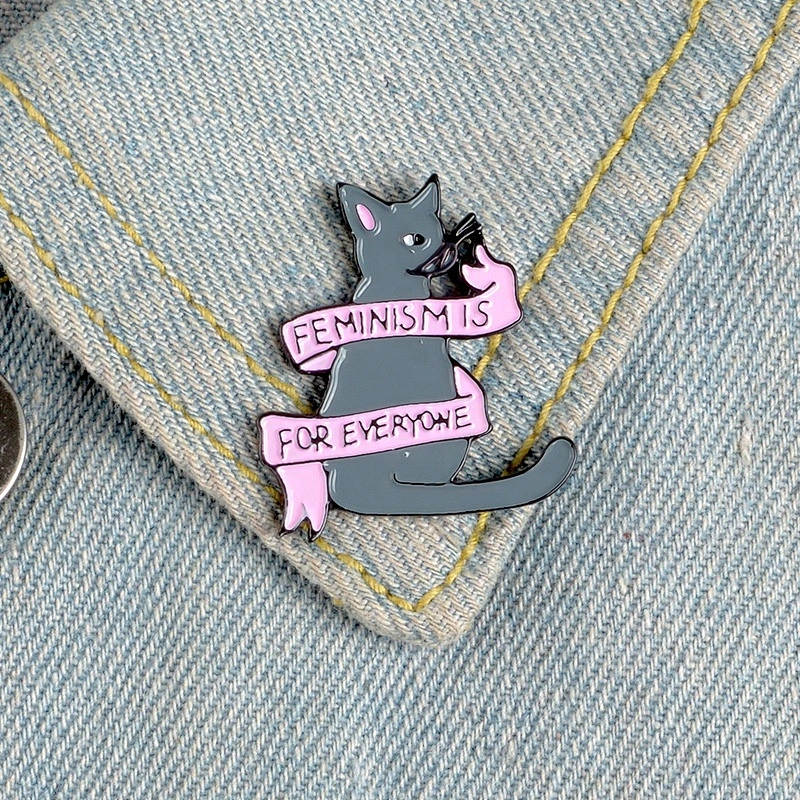 Cute feminism feminist for everyone cute kitty cat pin lapel pins