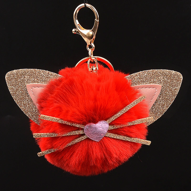 Cute Kitten Plush Key Chain Animal Cat Girl Fur Ball Pom Pom Keychain Pendant