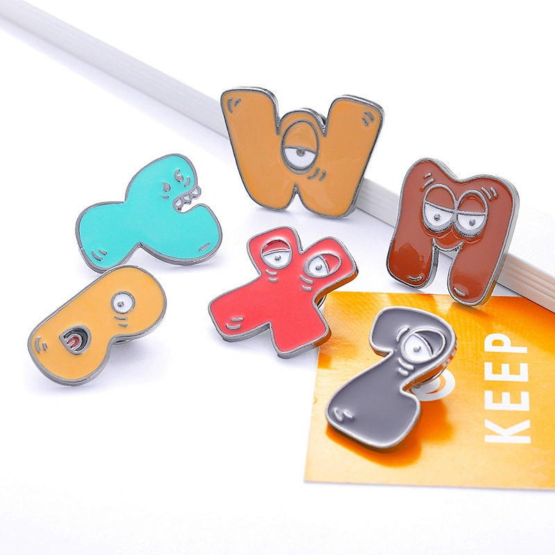 New Products Cute 24 English Alphabet Pins Enamel Pins Soft Lapel Pin Custom