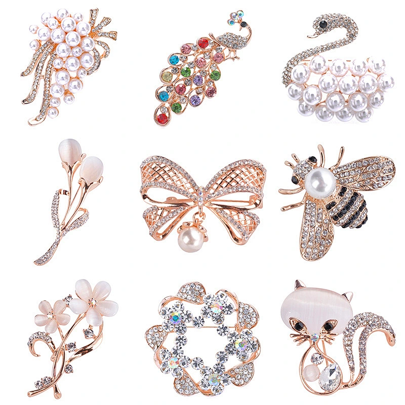 Fashion Pearl Brooch Rhinestone Scarf Buckle Alloy Brooches Pin Women Clothing Accessories