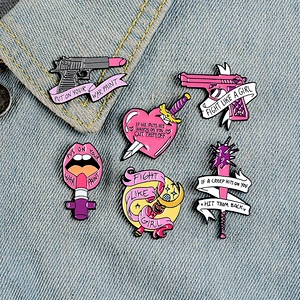 Fight like a girl lipstick gun heart shape feminism lapel pins