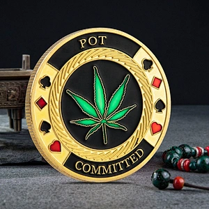 Canabis leaf poker pai gow POT committed enamel filling souvenir coins custom