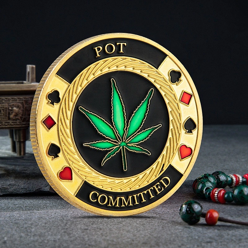 Canabis leaf poker pai gow POT committed enamel filling souvenir coins custom